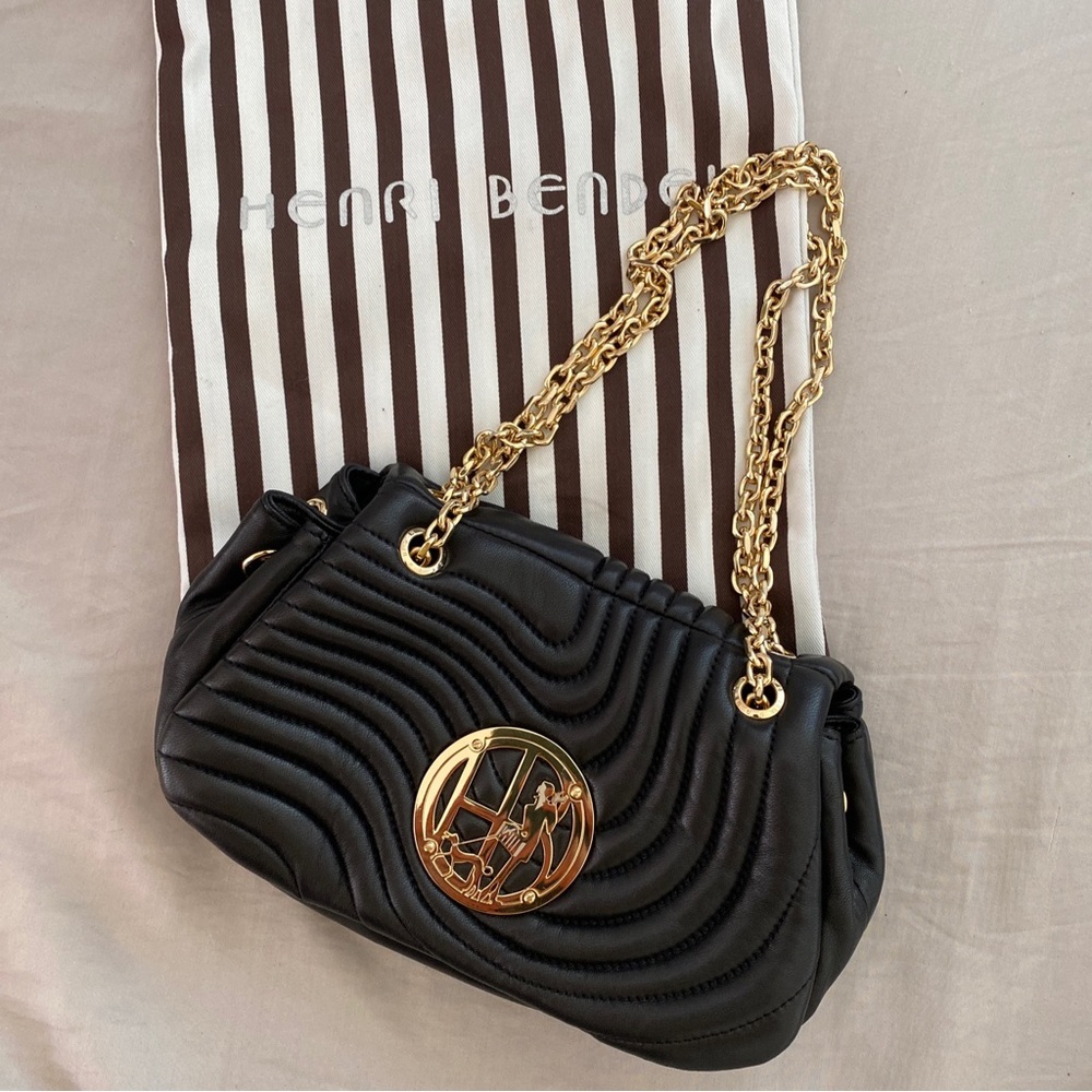 Henri Bendel No. 7 Quilted Bag Black with Gold Hardware EUC